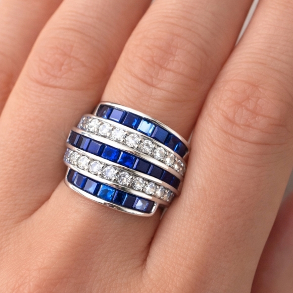 Source Unknown Jewelry - 💙Sterling Silver Sapphire Wrap Ring – Size 8.5 – Tests Corundum 💎